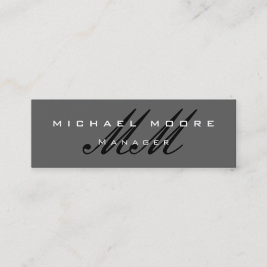 Slim Gray Professional Monogram Mini Visitekaartje (Voorkant)