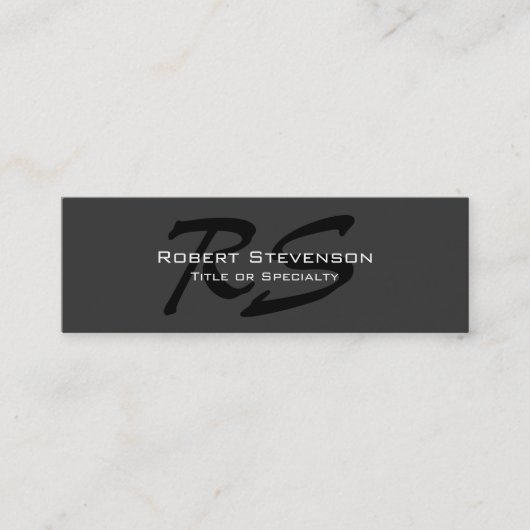 Slim Grey Black Script Monogram Mini Visitekaartje (Voorkant)