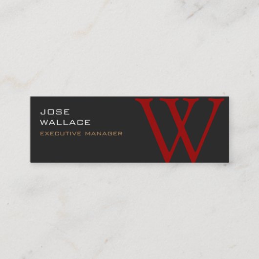 Slim grijs rood monogram trendy moderne vlakte mini visitekaartje (Voorkant)