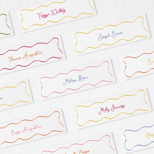 Slim Hand Getrokken Kleurrijke Curvy Wedding Place Kaart