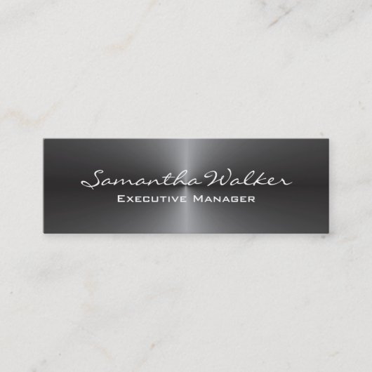 Slim Handschrift Modern Trendy Metallic Grey Mini Visitekaartje (Voorkant)