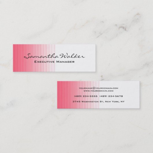 Slim Handschrift Modern Trendy Roze Wit Mini Visitekaartje (Voorkant / Achterkant)