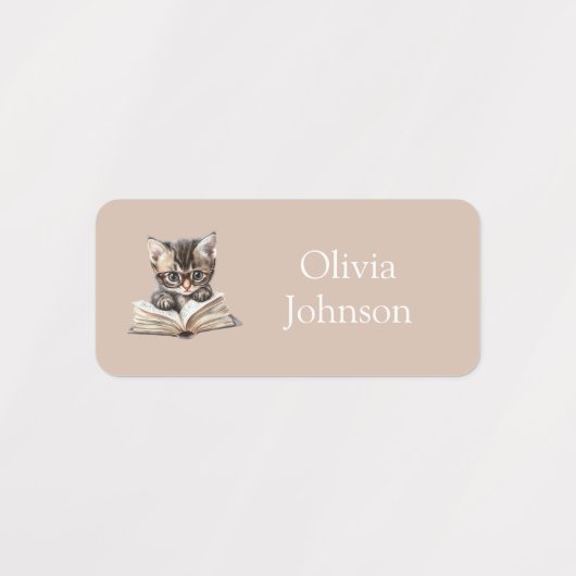 Slim katje met bril gepersonaliseerd neutraal labels (Design 2)