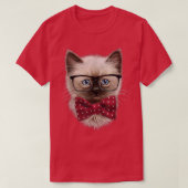 Slim kijkend Siamese kat, nerd-eleglass, Bow-Strop T-shirt (Design voorkant)