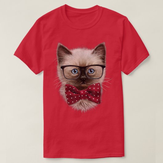 Slim kijkend Siamese kat, nerd-eleglass, Bow-Strop T-shirt (Design voorkant)