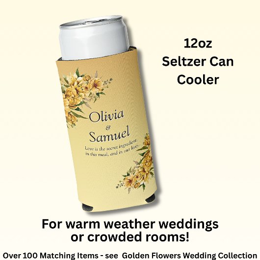 Slim Seltzer Can Koeler  Gouden Gele Bloemen  