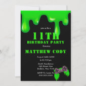 Slime and Games Boy 11th Birthday Party nodigt (Voorkant)