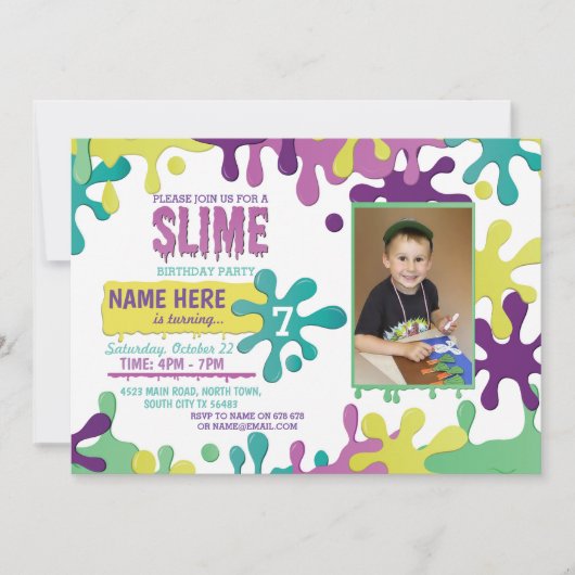 Slime Birthday Party Driving Photo Invite 6 7 8 9 Kaart (Voorkant)