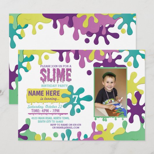 Slime Birthday Party Driving Photo Invite 6 7 8 9 Kaart (Voorkant / Achterkant)