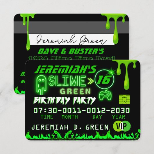 Slime Green VIP Birthday Party Credit Kaart (Voorkant / Achterkant)