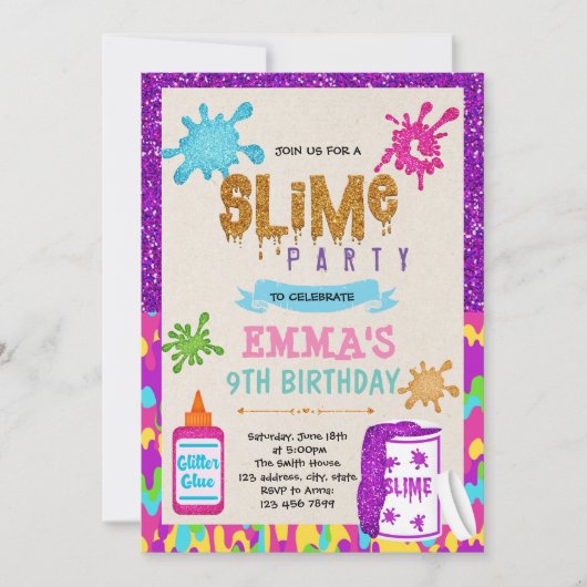 Slime meisje thema party Uitnodiging (Voorkant)