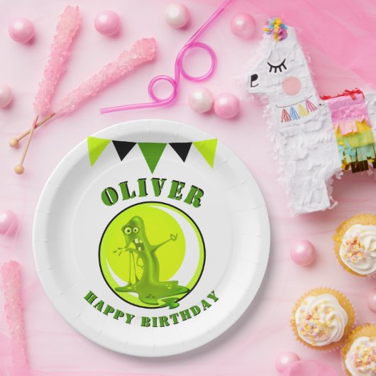 Slime Monster Funny Kind: Happy Birthday Papieren Bordje (Feest)