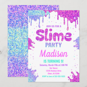 Slime Party Birthday Invitation Glitter Kaart