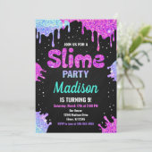 Slime Party Birthday Invitation Glitter Kaart (Staand voorkant)