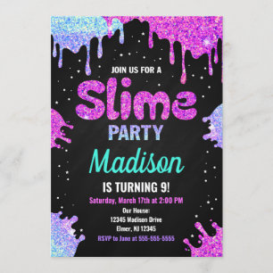 Slime Party Birthday Invitation Glitter Kaart