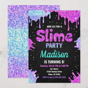 Slime Party Birthday Invitation Glitter Kaart