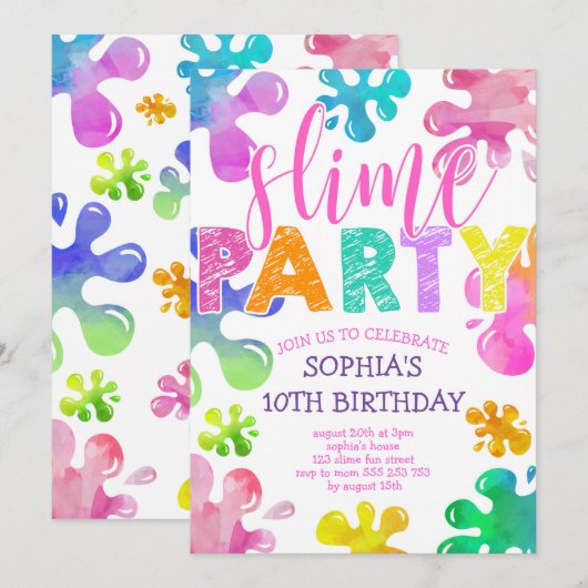 Slime Party Girl Verjaardag Regenboog Kleurrijk Kaart (Voorkant / Achterkant)