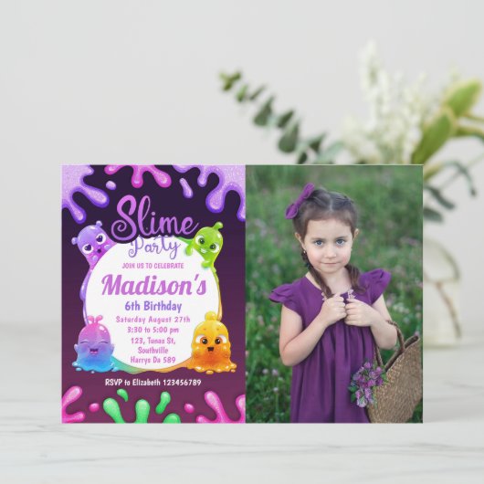 Slime Party Meisje Verjaardag Kleurrijke Speelgoed Kaart (Staand voorkant)