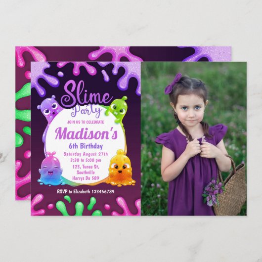 Slime Party Meisje Verjaardag Kleurrijke Speelgoed Kaart (Voorkant / Achterkant)