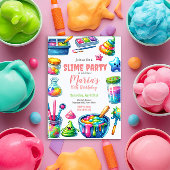 Slime Party Regenboog Verjaardagsfeest Uitnodiging