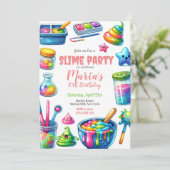 Slime Party Regenboog Verjaardagsfeest Uitnodiging (Staand voorkant)