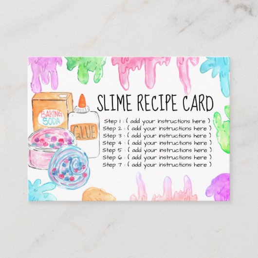 Slime party verjaardag recept kaart (Voorkant)
