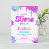 Slime Party Verjaardag Uitnodiging Glitter (Staand voorkant)
