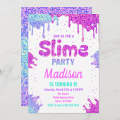 Slime Party Verjaardag Uitnodiging Glitter (Voorkant / Achterkant)
