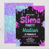 Slime Party Verjaardag Uitnodiging Glitter (Voorkant / Achterkant)