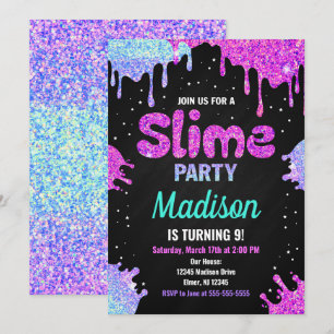 Slime Party Verjaardag Uitnodiging Glitter