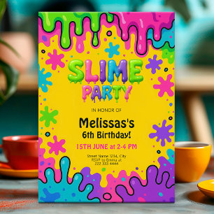 Slime Party Verjaardag voor kinderen, Kleurrijke D Kaart