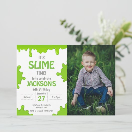 Slime Party Verjaardagsfoto Kaart (Staand voorkant)