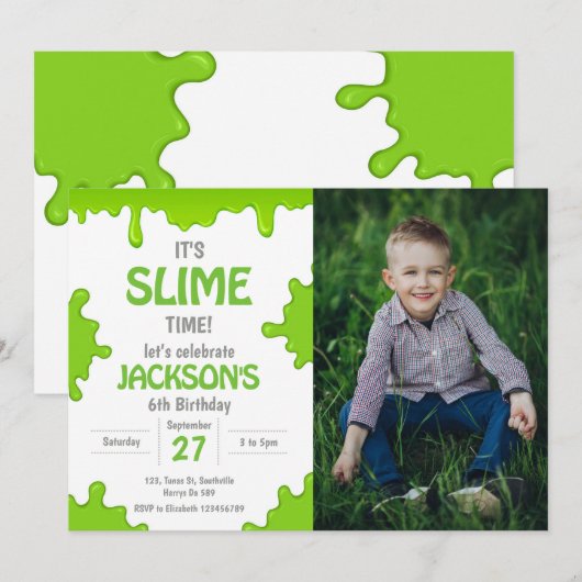 Slime Party Verjaardagsfoto Kaart (Voorkant / Achterkant)