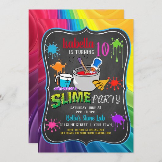 Slime Time Primary Rainbow Birthday Party Invitati Kaart (Voorkant / Achterkant)