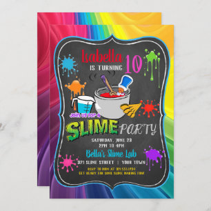 Slime Time Primary Rainbow Birthday Party Invitati Kaart