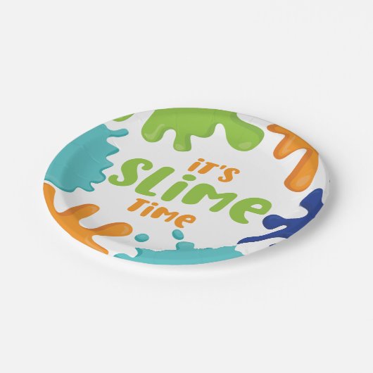 Slime Time Verjaardagsfeestje Borden Sinaasappel B Papieren Bordje (Gekanteld)