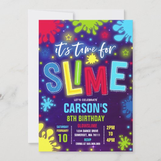 Slime Uitnodiging Glow Slime Party Neon Slime Part (Voorkant)