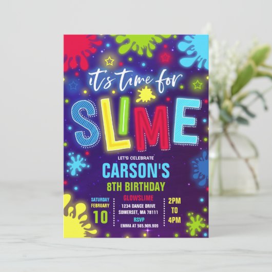 Slime Uitnodiging Glow Slime Party Neon Slime Part (Staand voorkant)
