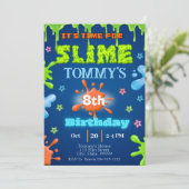 Slime uitnodiging voor verjaardagsfeestje (Staand voorkant)