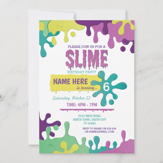 Slime Verjaardag Druppelende Meisjes Roze Uitnodig Kaart (Voorkant)