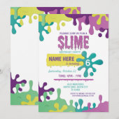 Slime Verjaardag Druppelende Meisjes Roze Uitnodig Kaart (Voorkant / Achterkant)