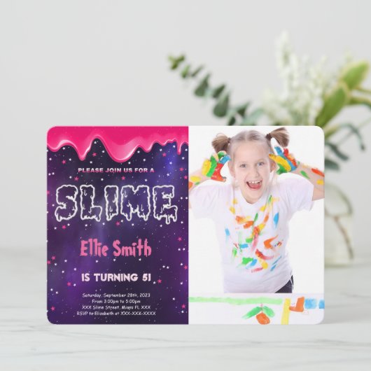 Slime Verjaardag Foto Uitnodiging (Staand voorkant)