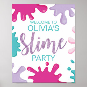 Slime verjaardagsfeestje, persoonlijk welkomstteke poster