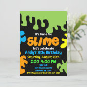 Slime verjaardagsfeestuitnodiging; slijmlab; jonge kaart (Staand voorkant)