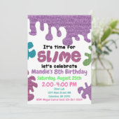 Slime verjaardagsfeestuitnodiging; slijmlab; meisj kaart (Staand voorkant)