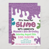 Slime verjaardagsfeestuitnodiging; slijmlab; meisj kaart (Voorkant / Achterkant)