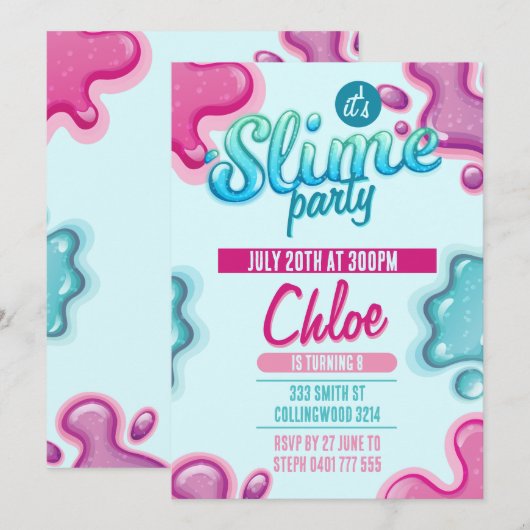 Slime verjaardagsuitnodiging kaart (Voorkant / Achterkant)