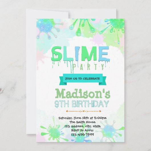 Slime verjaardagsuitnodiging kaart (Voorkant)