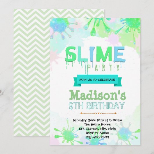Slime verjaardagsuitnodiging kaart (Voorkant / Achterkant)