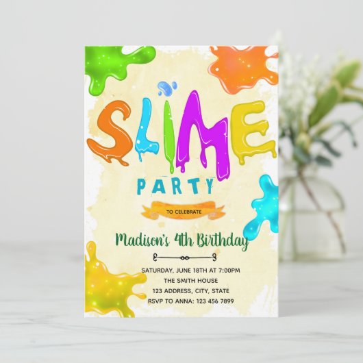 Slime verjaardagsuitnodiging kaart (Staand voorkant)